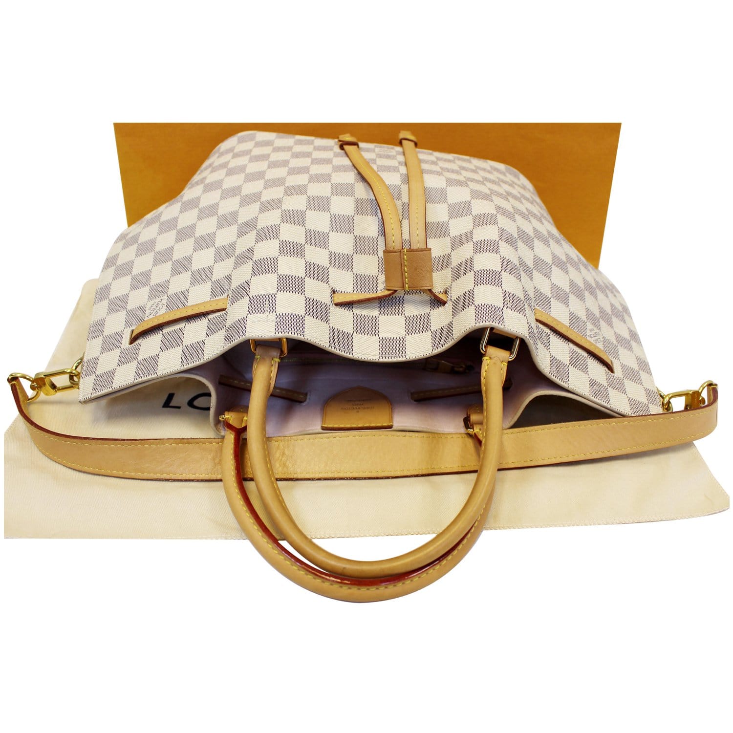 Louis Vuitton, Bags, Louis Vuitton Damier Azur Eva Shoulder Bag Checked  Coated Natural Vachetta