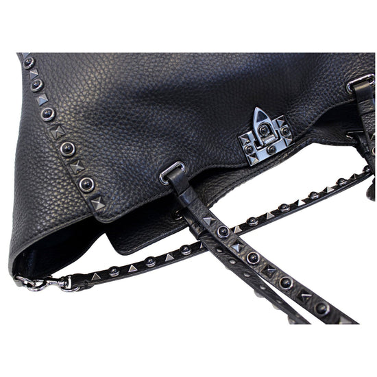 bedenken pepermunt Billy Goat Valentino Rockstud Noir Black Leather Medium Tote Shoulder Bag-US