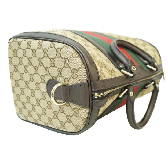 FWRD Renew Gucci Vintage Web Boston Bag in Beige