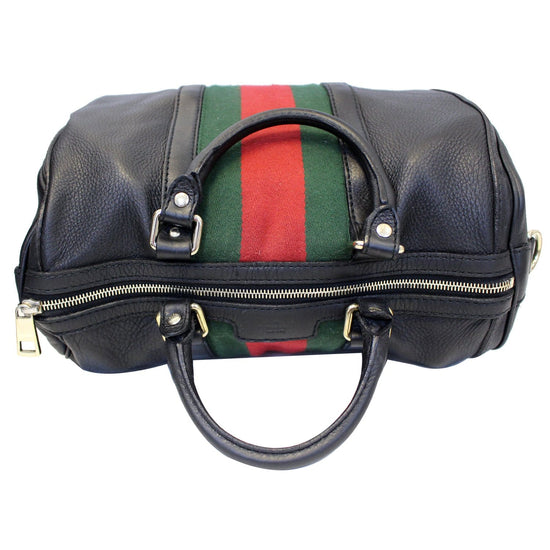 Gucci Black Grain Leather Vintage Web Boston Bag Medium – Luxeparel