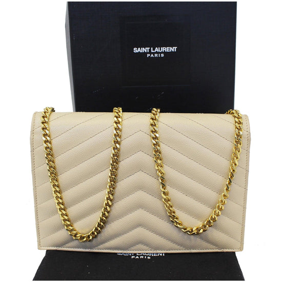 SAINT LAURENT: Monogram envelope chain wallet bag in grain de poudre  leather - Yellow Cream