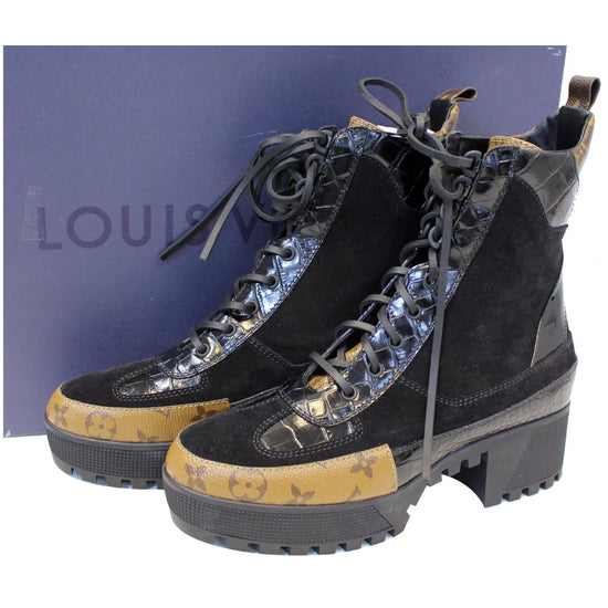 Louis Vuitton Laureate Desert Black Suede Leather Monogram Boots