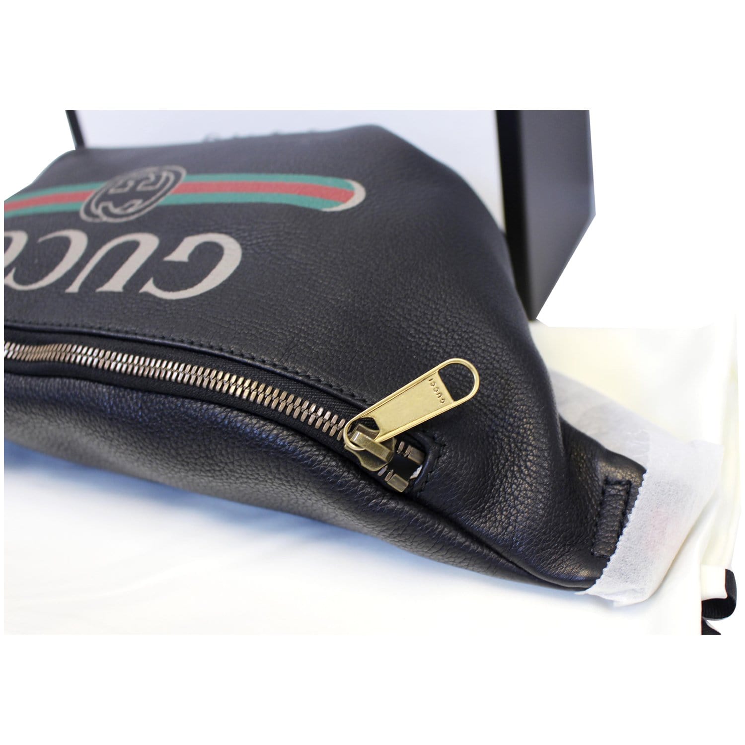 GUCCI Print Leather Black Belt Waist Bum Bag Medium 530412-US