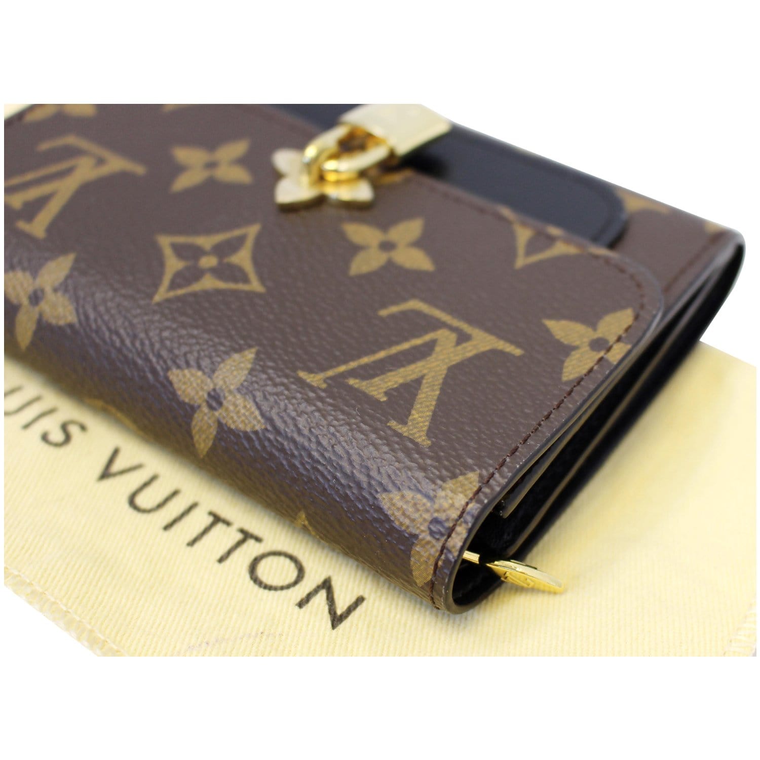 LOUIS VUITTON Flower Lock Monogram Canvas Compact Wallet Black-US