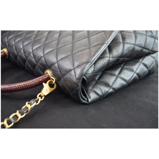 Chanel Large Coco Quilted Caviar Lizard Handle 2way Bag