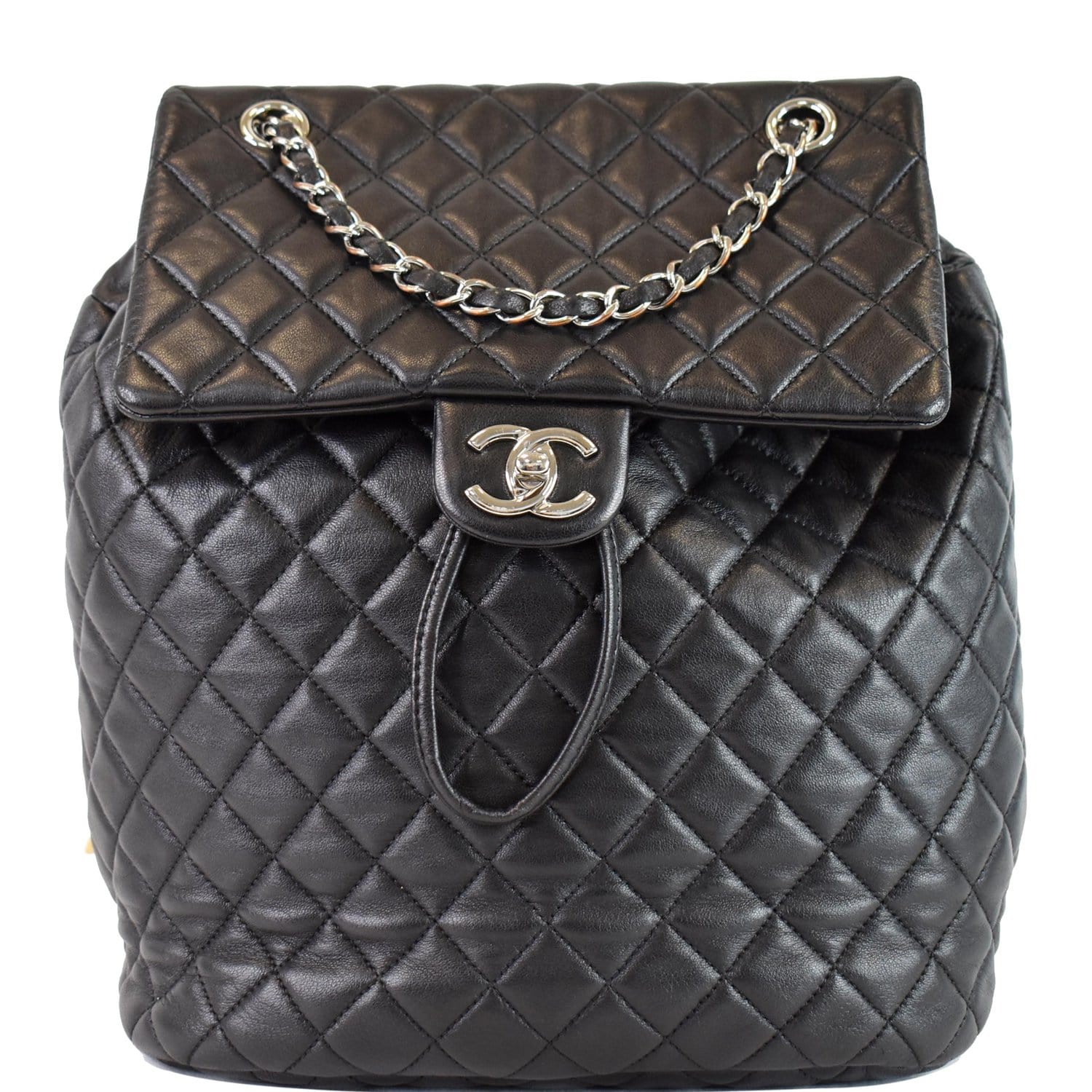 Chanel Classic Double Flap Quilted Lambskin Silver-tone Medium Black - US