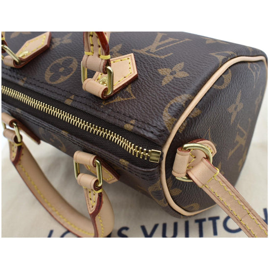 LOUIS VUITTON Nano Speedy Monogram Canvas Crossbody Bag Brown