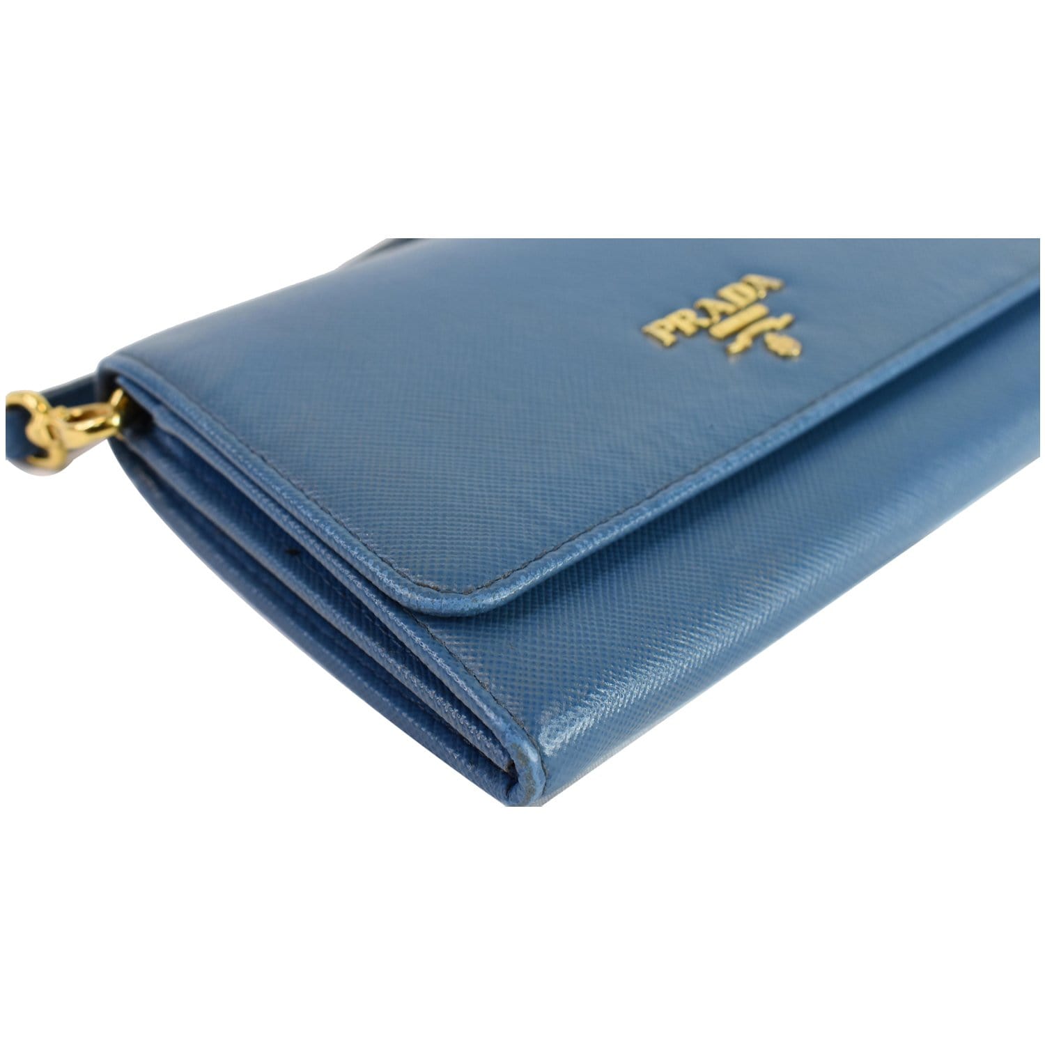 PRADA Saffiano Textured Leather Wristlet Wallet Blue