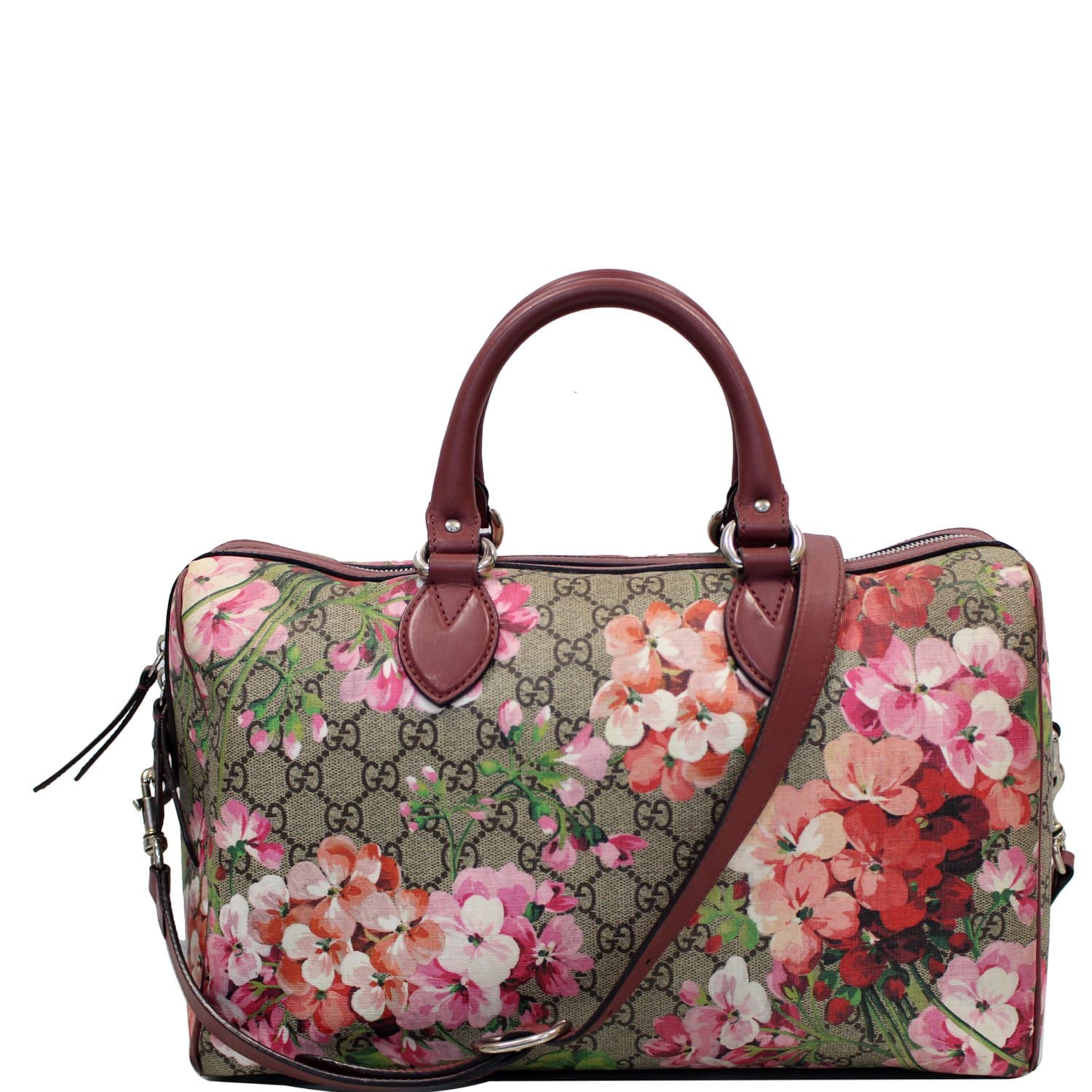 Gucci Beige Pink Floral Supreme GG Blooms Cosmetic Pouch Make Up