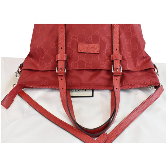 GUCCI GG Medium Monogram Nylon Tote Shoulder Bag Red 510333