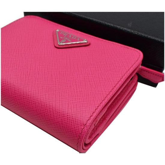 Prada Dark Pink Saffiano Leather Zip Wallet