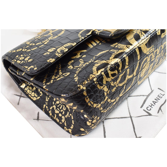 Chanel Crocodile Reissue 2.55 Satin 227 Flap Bag Black - Allu USA