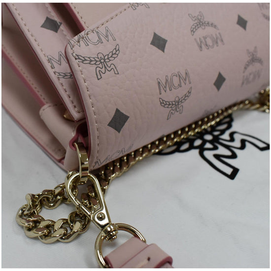 MCM Patricia Visetos Mini Flap Lock Crossbody Soft Pink in Leather