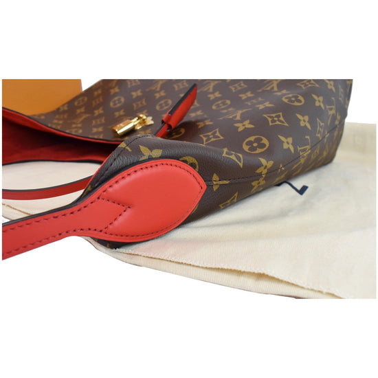 LOUIS VUITTON Flower Monogram Canvas Shoulder Hobo Bag Brown