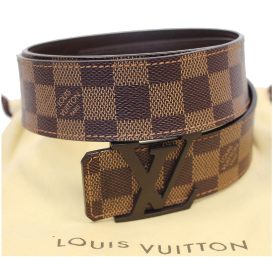 Louis Vuitton Initiales Damier Ebene Pattern Belt Brown Cloth ref