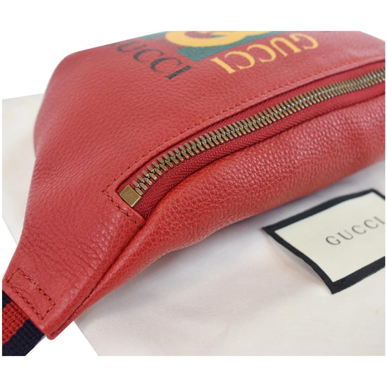 GUCCI Print Grained Calfskin Leather Belt Bag Red 527792