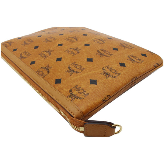 MCM Key Pouch Visetos Monogram Canvas Wallet Cognac