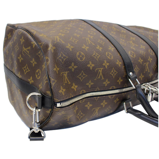 LOUIS VUITTON Keepall Bandouliere 55 Monogram Macassar Travel Bag Authentic