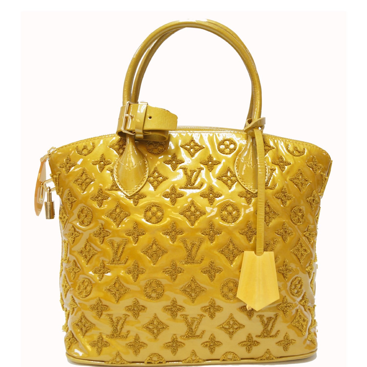 Louis Vuitton Fascination Locket Mustard Monogram Patent Tote Satchel