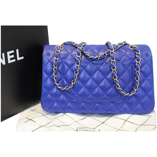 CHANEL Medium Double Flap Calfskin Quilted Shoulder bag Blue