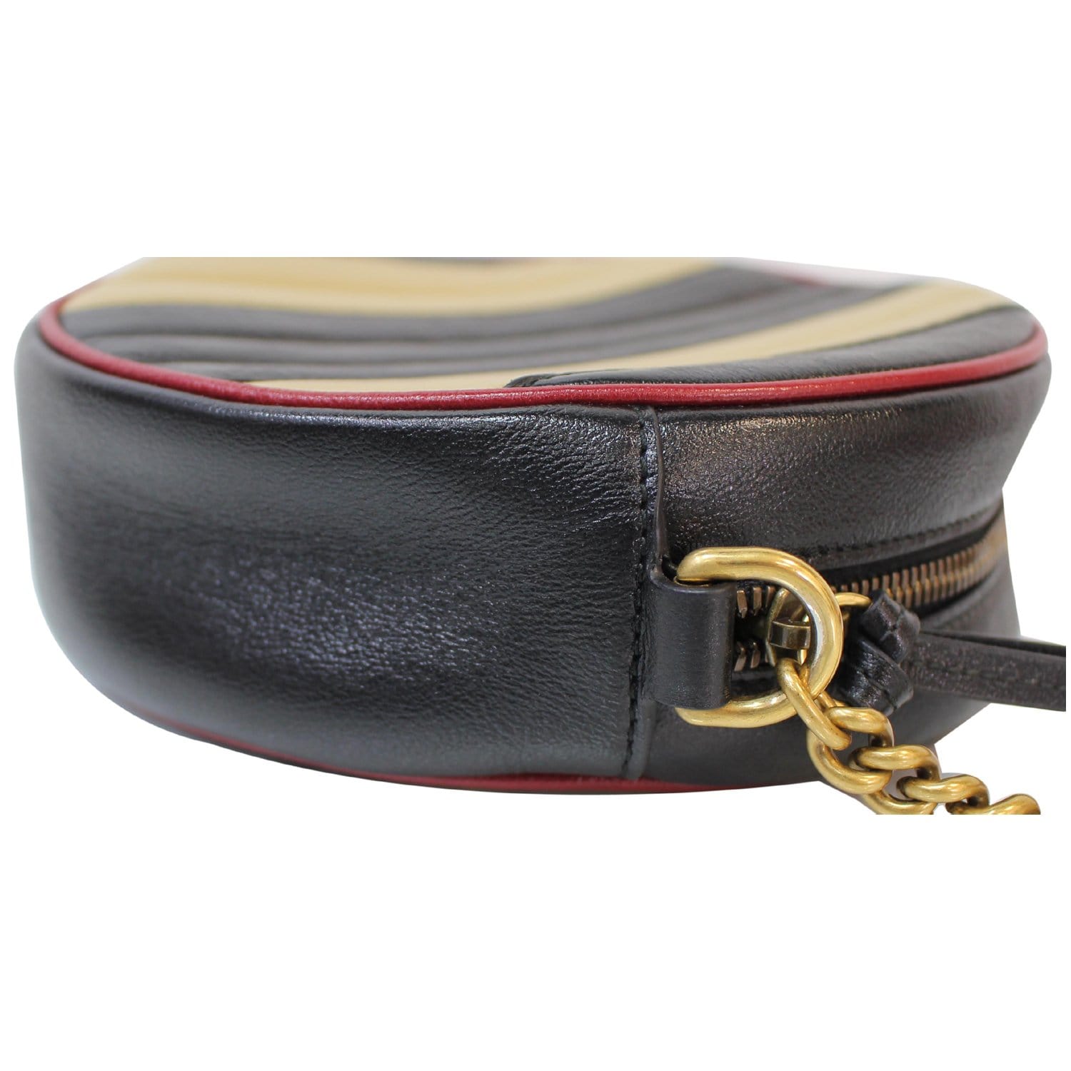 GUCCI Stripe GG Marmont Mini Round Leather Crossbody Bag Black/Beige 5