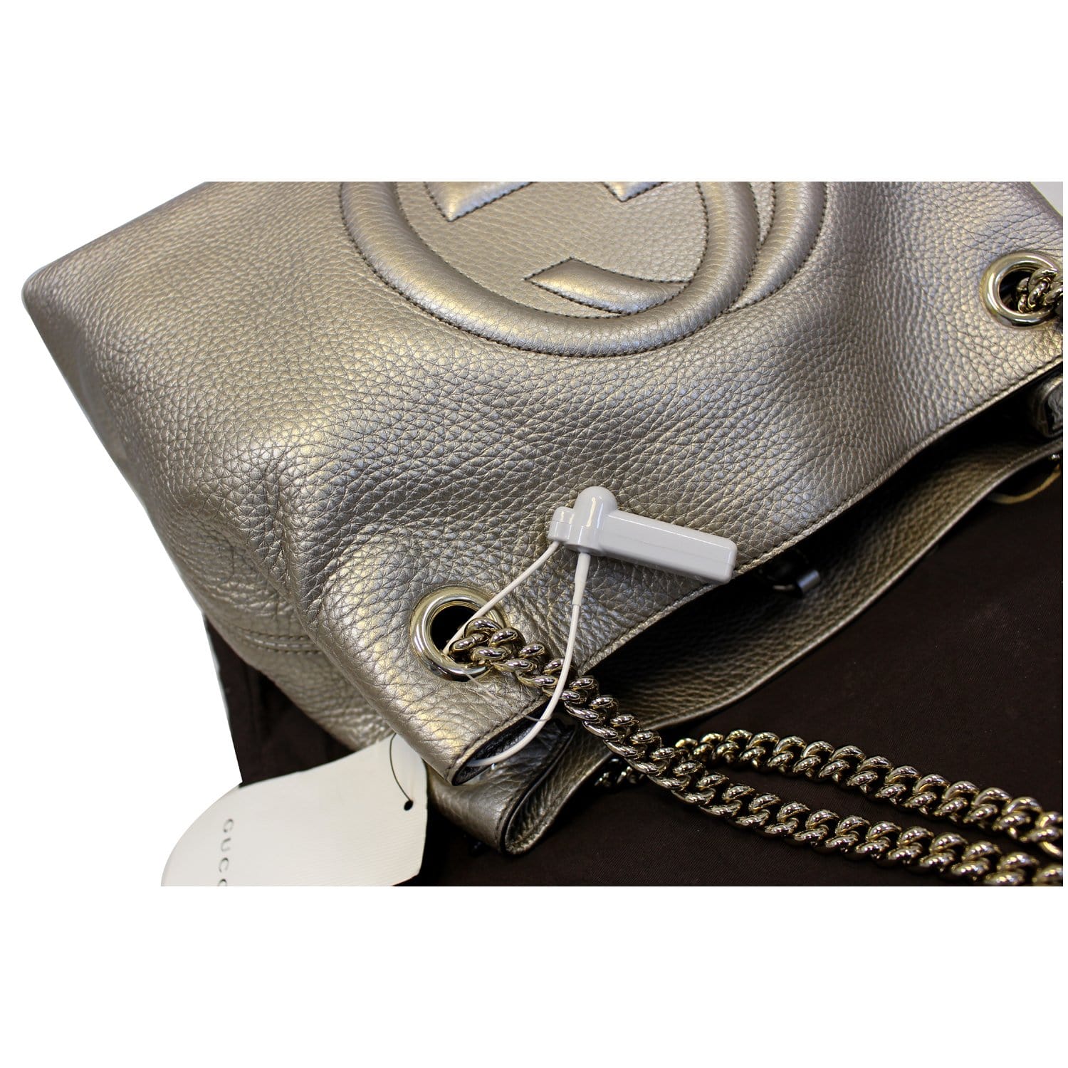 GUCCI Soho Pebbled Leather Chain Shoulder Bag 308982 Silver