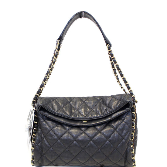 Chanel Black Quilted Chain Around Soft Hobo Tote Bag Large