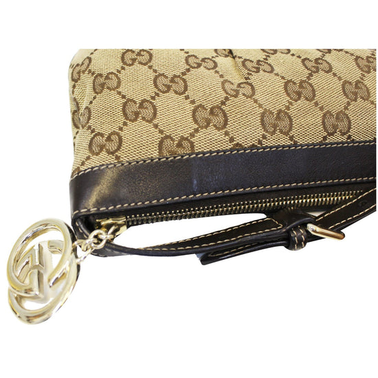 Gucci GG Monogram Canvas Brown Leather Gold Chain Pochette Clutch Shoulder  Bag