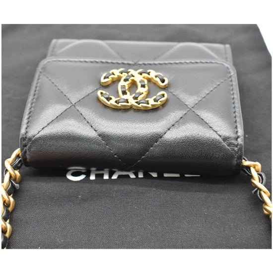Chanel 19 Flap Coin Purse With Chain Lambskin Black For Sale at 1stDibs   lambskin quilted chanel 19 flap coin purse with chain black, chanel white  2021 19 flap coin purse, chanel 19 coin purse