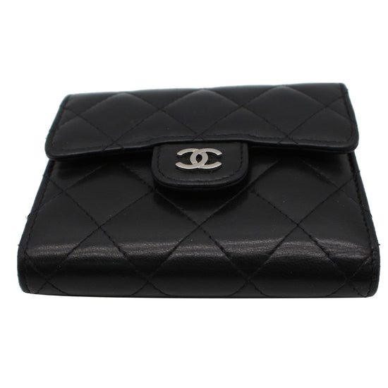 CHANEL CC Classic Small Flap Leather Compact Wallet Black