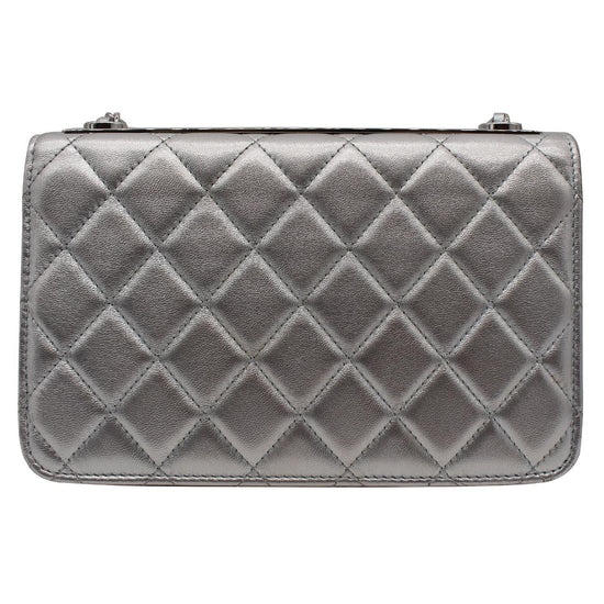 CHANEL Trendy CC Quilted Leather Wallet on Chain Crossbody Bag Silver