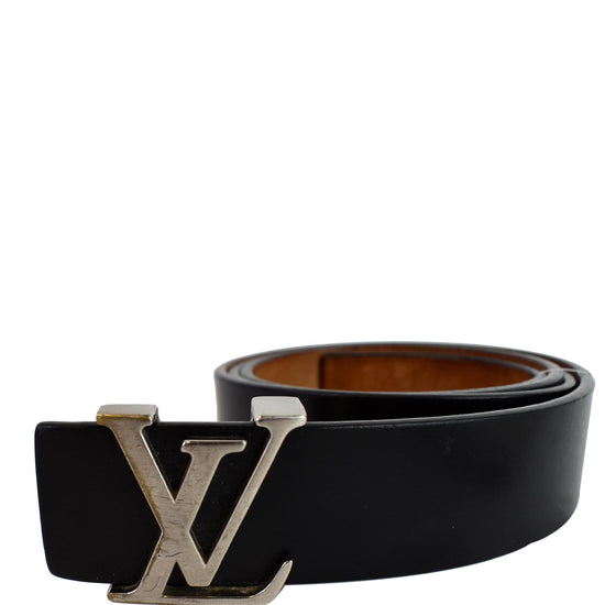 LOUIS VUITTON Black Leather Buckle Belt with Gold LV Logo Size 85 CM Length