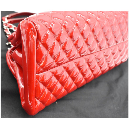 CHANEL Just Mademoiselle Patent Leather Bowling Bag Red