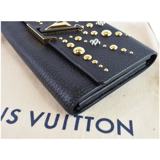 LOUIS VUITTON Capucines Studded Compact Leather Wallet Peach