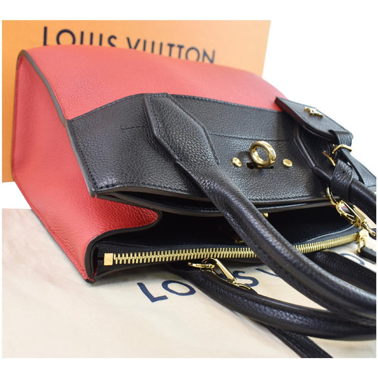 AUTH LOUIS VUITTON RED LEATHER CITY STEAMER PM TOP HANDLE TOTE LOCK BAG