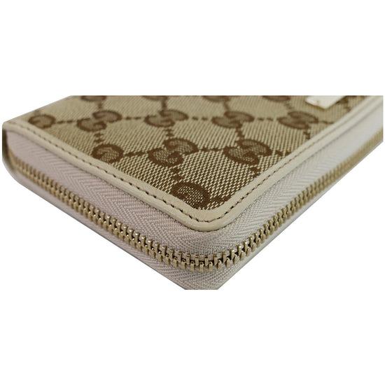 Gucci Web Beige Gg Canvas/Brown leather Long Wallet 353651 Zip Around at   Women's Clothing store