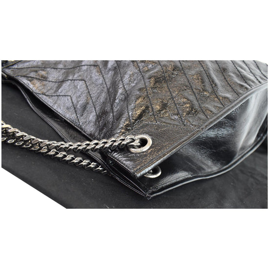 Saint Laurent Niki Large Crinkled Calf Shopper Black Leather Tote -  MyDesignerly