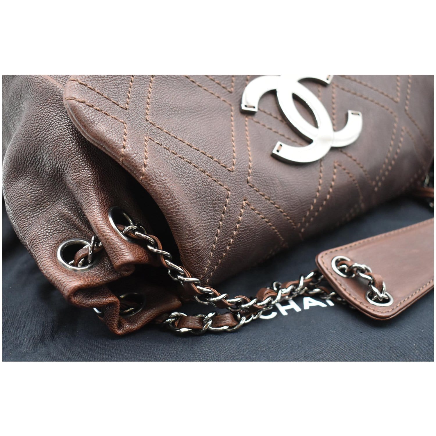 CHANEL Accordion Flap Calfskin Diamond Stitch Shoulder Bag Brown