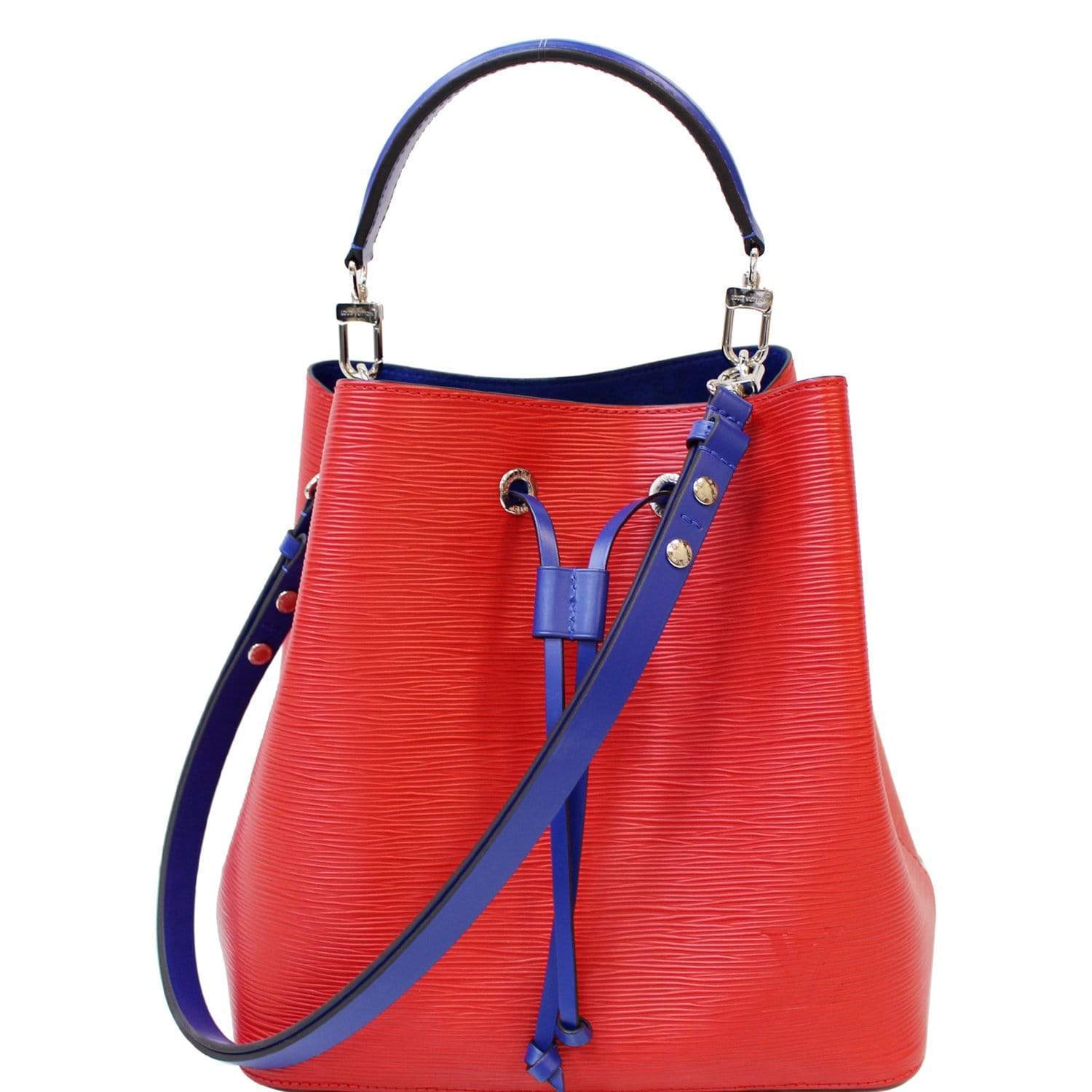 Louis Vuitton womens Damiere NoeNoe bucket bag with red Straps.