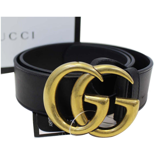 Gucci Double G Buckle Leather Belt Size 80.32 Black 400593