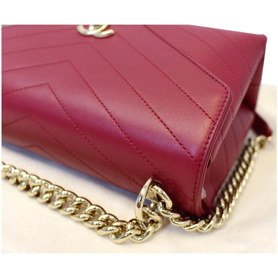 CHANEL Chevron Envelope Flap Lambskin Leather Shoulder Bag Red-US