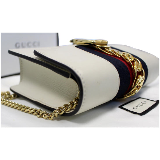 Sylvie flap chain leather crossbody bag Gucci White in Leather - 32646360