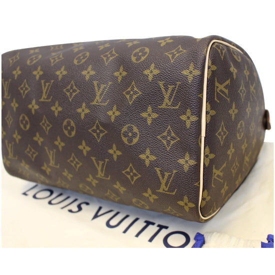 Louis Vuitton Speedy 30 Women's Authentic Pre Owned Custom Painted Handbag Dual Top Handles Brown, Red Luxury Monogram Canvas