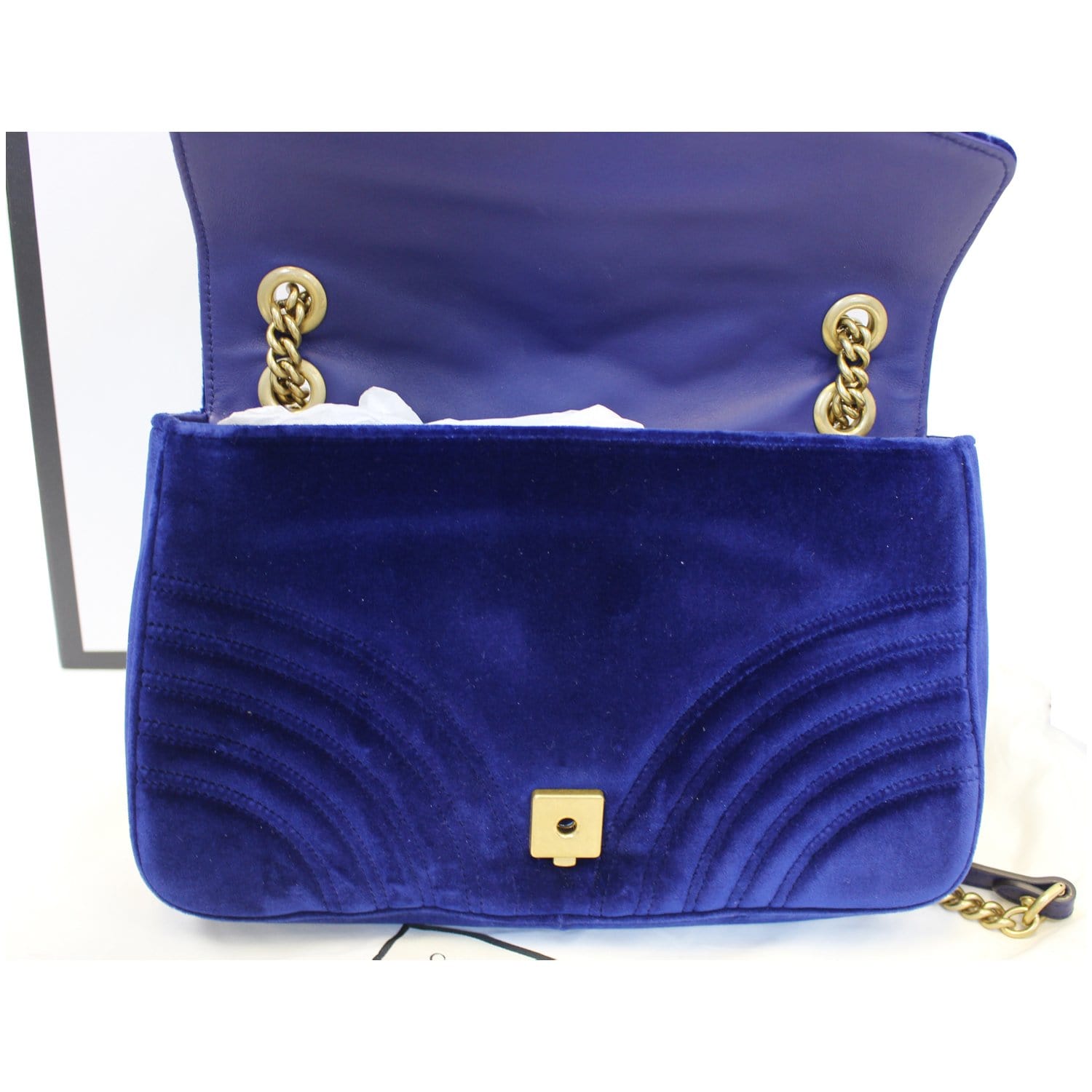 GUCCI GG Marmont Velvet Medium Shoulder Bag Blue 443496-US