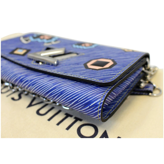 Louis Vuitton Blue Denim Aztec EPI Leather Twist Wallet on Chain Bag