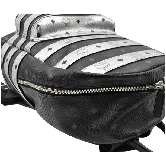 MCM Striped Medium Stark Metallic Visetos Backpack Bag Silver