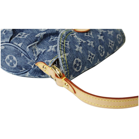 Louis Vuitton Blue Monogram Denim Pleaty Handbag Brown Leather Cloth  ref.131113 - Joli Closet