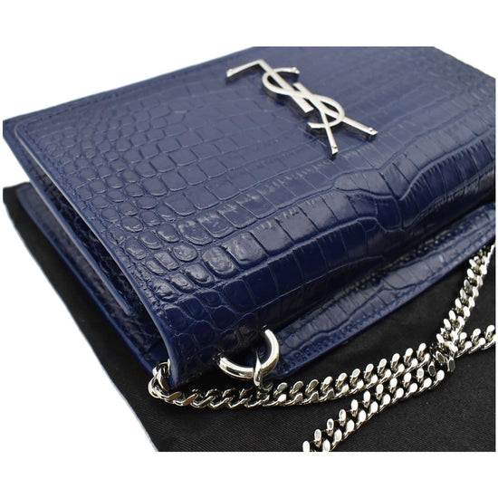 Yves Saint Laurent, Bags, Yves Saint Laurent Blue Croc Embossed Leather Mini  Sunset Chain Bag