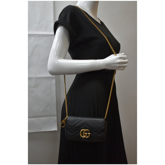 Black GG Marmont super mini leather cross-body bag, Gucci