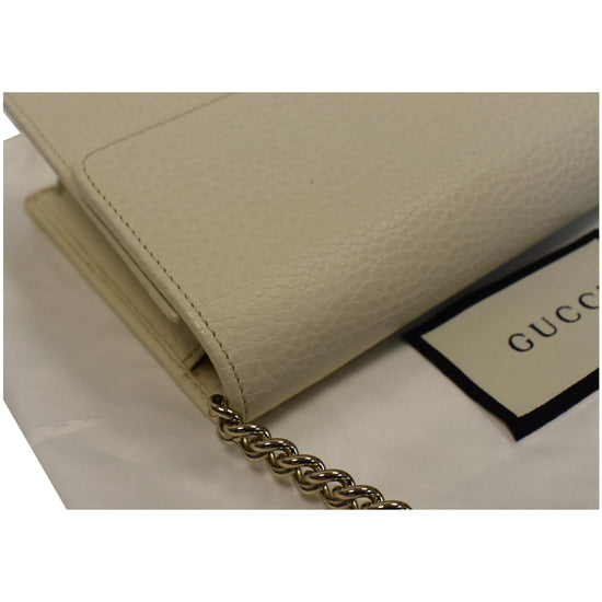 Ivory Gucci GG Interlocking Pebbled Leather Wallet on Chain